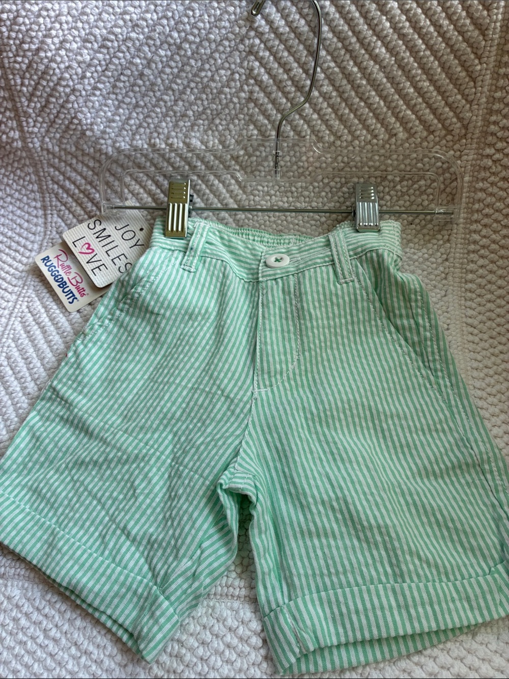 Ruffle Butts Mint Seersucker Shorts for Kids